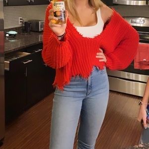 wild fox red oversized sweater